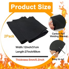 Wonninek Carbon Felt Welding Blanket Fireproof Mat 5mm Thickness Heat Resistant Material Up to 2000°F Flame Retardant Fabric Carbon Felt for Grill Stove Pit Soldering Welders Plumbers (12×27 inch)