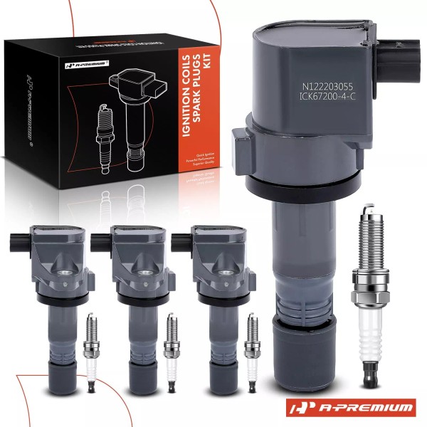 A-Premium 4 Ignition Coil & IRIDIUM Spark Plug Kits for