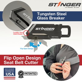 Stinger ResqBlade Emergency tool Pocket Knife, Utility Knife with Window Breaker Seatbelt Cutter, Box Cutter, with 3 Extra Partially Serrated Blades