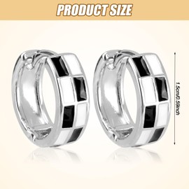 Checkered Hoop Earrings, Chic Vintage Round Huggie Earrings Chunky Checkerboard Earrings Black and White Small Hoops Earrings Dainty Jewelry Gifts for Women