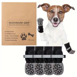QKEPCY 2 Pairs Dog Socks Anti Slip Dog Socks Adjustable Dog Boots with Reflective Strip Dog Shoes Paws Stop Licking Dog Claw Socks for Pet Indoor Outdoor Hardwood Floor Walking (M)
