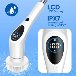 Electric Spin Scrubber, Cordless 9 Replaceable BrushHeads, 3 Speeds, LED Display