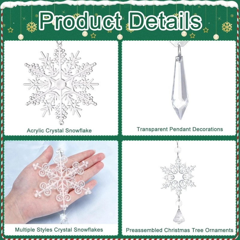 Christmas Tree Ornaments, 16pcs Crystal Snowflake Ornaments Christmas...