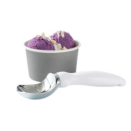 Restaurantware Comfy Grip 7.9 x 2 Inch Kitchen Ice Cream Scoop 1 Heavy-Duty Ice Cream Disher - Ergonomic PP Handle Dishwashable White Metal Ice Cream Spade With Lid Opener Notch Multi-Use