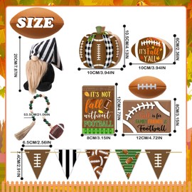 15 Pcs Fall Football Tiered Tray Decoration Set Football Decoration Autumn Farmhouse Rustic Wooden Signs for Home Decor Football Gnome Bead Garland for Thanksgiving Home Table Shelf Kitchen Holiday