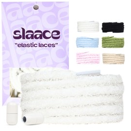 Slaace Plush Shoelaces Without Tying Laces Quick Release Elastic Laces Round with Metal Clasp - No-tie Easy Installation Fluffy Elastic Shoelaces, White