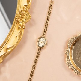 Luxury Oval Shaped Ladies Watch Slim Bracelet Fashion Quartz Watch for Women Elegant Dress Gold Wristwatch Creative Waterproof Women's Watches Ladies Gift (Gold)