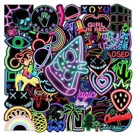 50Pcs Neon Lights Stickers Cool Stickers no Repeat Stickers for Kids Adults Teens Waterproof Vinyl Sticker for Luggage Computer Skateboard Bicycle Skate Bike for for Kids Teens Girls (Neon Lights)