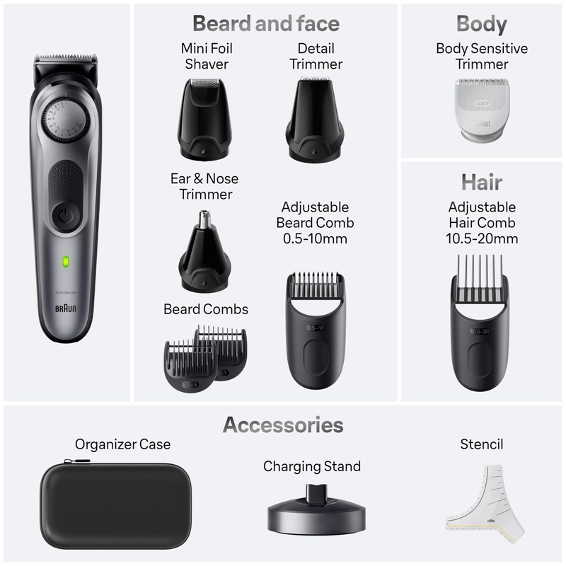 Braun All-in-One Style Kit Series 7 7410, 8-in-1 Trimmer for