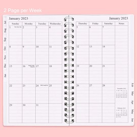 2022-2023 Diary, A6 Weekly Planner with Monthly Tabs, Elastic Closure, Flexible Cover, Twin-Wire Binding, Easy to Organize Your Daily Life, 3.75 x 6.75 Inch, Rose