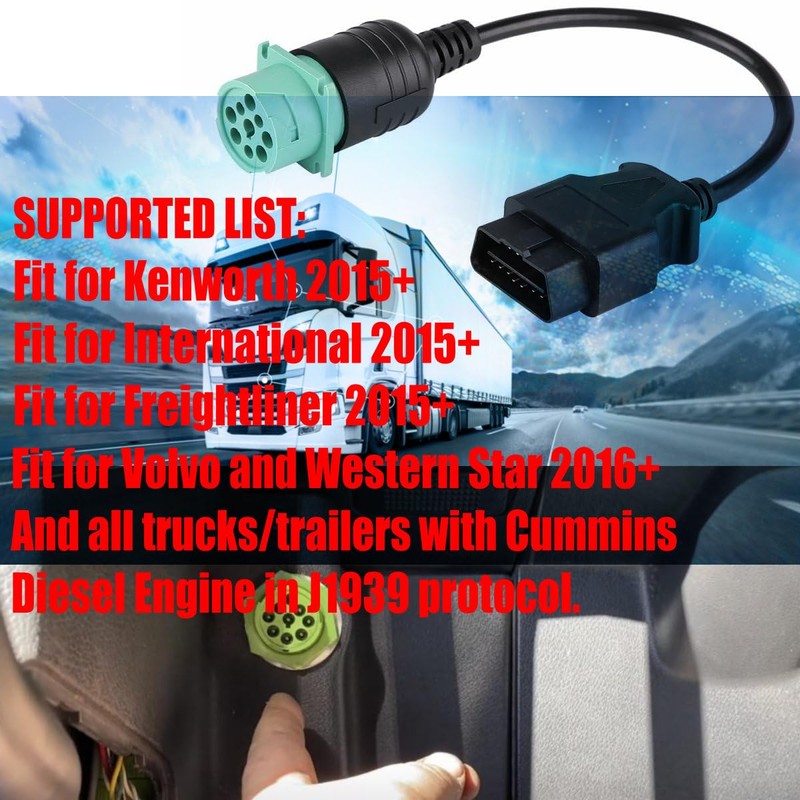 J1939 9Pin Male to OBD2 Male Cable-Heavy Duty Commercial Truck