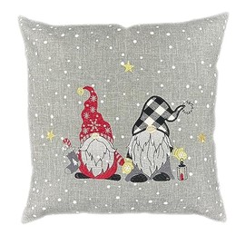 texpot Cushion Cover 40 x 40 cm Light Grey Embroidery Gnome Winter Advent Christmas Table Runner Light Grey Zip