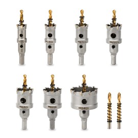 dashap 9PCS Carbide Hole Saw Kit, TCT Hole Saw Set for Metal with 2 Extra Drill Bits, Tipped Tooth Cutting Hole Saw Within 3/4'' to 2'' Cutting Diameter