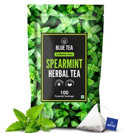 BLUE TEA - Spearmint Tea - 100 Count - Pyramid Plant Based Tea Bag | PCOS RELIEF | Balances Hormones - Support Digestion | Refreshing Flavour - Herbal Tea - Leaf Based - Caffeine free | Ziplock Pouch