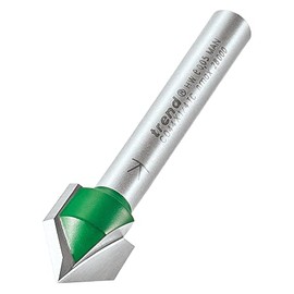 Trend CraftPro Two Flute Chamfer Router Cutter Bit, 1/4 Inch Shank, 12.7mm Cut Diameter & 45 Degree V Groove, Tungsten Carbide, Tipped, C044X1/4TC