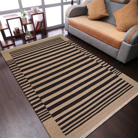 Rugsotic Carpets Hand Woven Flat Weave Kilim Wool ECO-Friendly Area Rugs - 5'x8', Rectangle Shape, Cream Charcoal Color, Contemporary Design, Low Pile Handmade Rugs for Living Room (D00125)