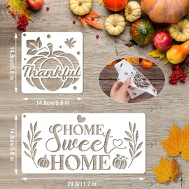 Konsait 18 PCS Fall Stencils for Painting on Wood, Happy Thanksgiving Templates Thankful Stencil Autumn Pumpkin Stencil Reusable Fall Door Mat Stencils for Fabric Drawing Crafts