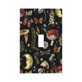 Nature Plant Botanical Daisy Mushroom Snails And Moon Single Toggle Light Switch Plates Cover Decorative 1 Gang Wall Plate Electrica Faceplate for Bathroom Bedroom Decorate Accessories