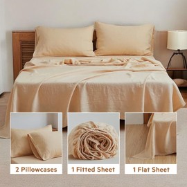 Danville Home 4 Piece Sheets Set - Elegant, Upscale and Super Soft with 16" Deep Pockets, Premium and Easy Care Bed Sheets, 100% Linen (Linen Khaki, King)