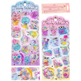 Racvofy Water Seal Stickers with Water Inside, Cute 3D 2-Piece Stickers for Notebook Decoration, Attachable Decoration with Tweezers, Water-Infused, Reward and Encouragement Stickers for Diary