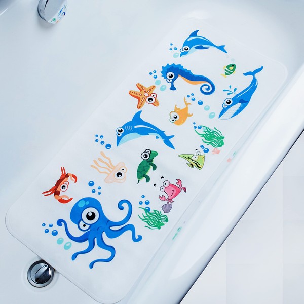 BEEHOMEE Bath Mats for Tub - Large Cartoon Non-Slip Bathroom Bathtub Mat Anti-Slip Shower Mats for Floor 89 * 40CM,Machine Washable XL Size Bathroom Mats (Octopus)