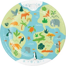 Trendware World Adventure First Birthday Wildlife Animal Dinner Plates, 24 ct