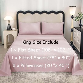 Tucusi Luxury King Bed Sheets Set- 4PCS, Brushed Microfiber, Soft Deep Pockets, Easy Fit Bedding, Easy Care Cooling Bedding Sheets & Pillowcases(King, Pink)