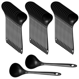 40 PCS Plastic Serving Spoons, Thickened Black Buffet Spoons, Deep Oval Head, Reusable Party Utensils, Long-lasting Bulk Pack for Catering, Food-safe Kitchen Supplies