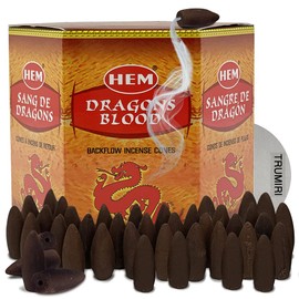 Dragons Blood Hem Backflow Incense Cones for Waterfall Aromatic Smoke Fountain Haze Falls Burner and Mat Bundle - 40 Large Back Flow Incense Cones Scented