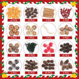 Larber 123PCS 16 kinds Christmas Pine Cone Potpourri Bowl Filler, Natural Pine Cone, Orange slices,Green pine and cypress branches, Lime Slices for Vase Filler Table Crafts wreath Xmas Home decoration