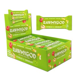 RAWMYGOD Fruit and Nut Bars, Gluten Free, Vegan, No Added Sugar (16 bars, Pistachio & Cranberry)