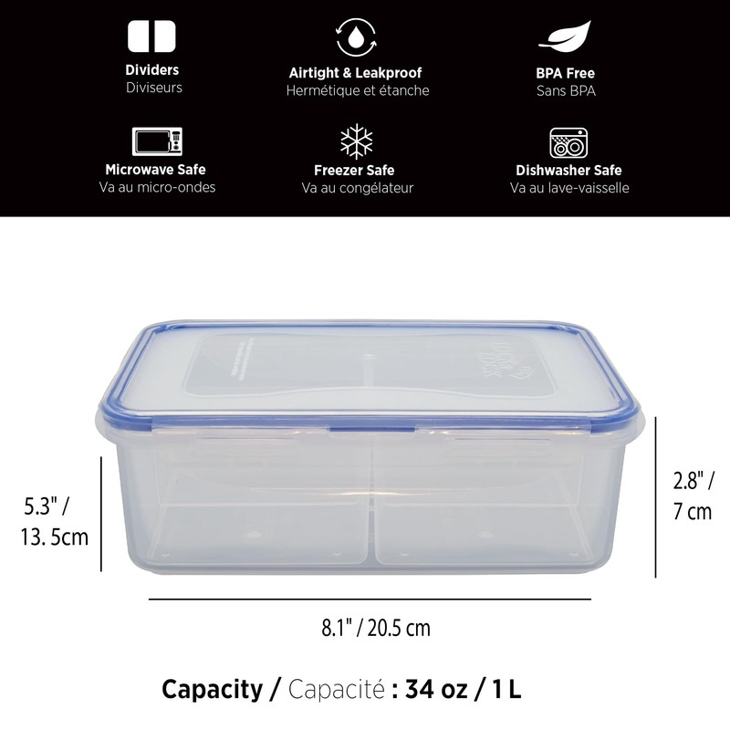 Starfrit LocknLock Plastic Divided Lunch Container - Removable Divider -