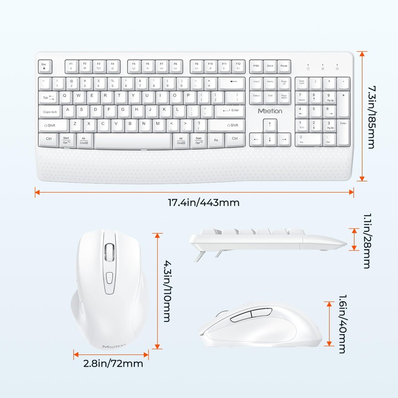 MEETION Wireless Keyboard and Mouse White, 2.4G USB Receiver Plug-and-Play,