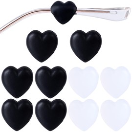 HINZIC 5 Pairs Heart Eyeglasses Ear Grips Soft Silicone Retainers Behind The Ear Hooks Anti-Slip Holder Eyeglasses Stopper for Sunglasses, Reading Glasses Women Men (Black, White)