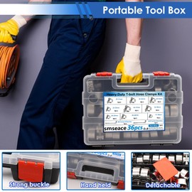 smseace 36Pcs 17-47mm T-bolt Hose Clamps 304 Stainless Steel 9-sizes Heavy Duty T bolt Hose Clamps with M8 and M10 Socket Wrenches