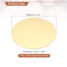 sourcing map 2 Pcs Round Brass Plate, 80mm (3.15") Dia 1.5mm Thickness H62 Brass Copper Plates for Crafts, DIY, Electrical Repairs, Industrial Use