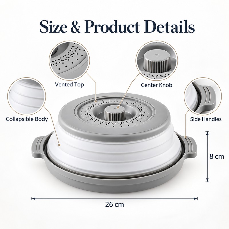 Collapsible Microwave Splatter Cover for Plates & Bowls – Foldable