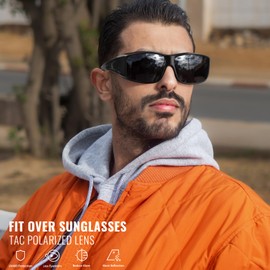 Myiaur Polarized Fit Over Glasses Sunglasses for Men Women, Trendy Wrap Around Sunglasses UV Protection for Driving (2 Pack)