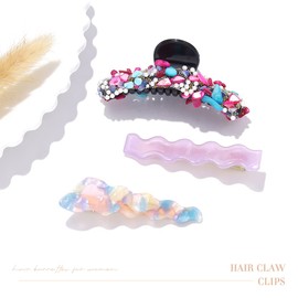 Fashey Hair Claw Clips Acetic Acid Hair Claws French Design Hair Clips Strong Hold Hair Clip Hair Accessories for Women and Girls(Pack of 3) (B)