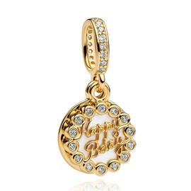 Doyafer Happy Birthday, Golden Round 2-in-1 Pendant 925 Sterling Silver Charm Compatible with Women's Bracelet Festival Jewelry Gifts For Family and Friends