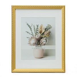 Wontree 11x14 Picture Frame Ornate in Gold with Bead Border and Central Rope, Solid Wood with Real Glass, Display 11x14 Photo Matted to 8x10, Vertical and Horizontal for Wall Hanging