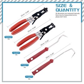 Cimeton 4Pcs Hose Clamp Pliers Set Including 2Pcs Cross Slotted and Flat Band Hose Clamp Pliers and 2Pcs Hose Removal Hooks Set for Hose Installations