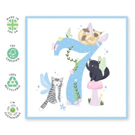 Central 23 7 Year Old Birthday Card Girl - Fairy Cat 7 Years - Cute Animals Bday - 7th Birthday Card For Kids - Seven Year Old Gifts For Toddler Niece Granddaughter - Comes With Fun Stickers