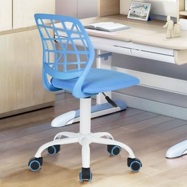 FurnitureR Kids Desk Chair, Adjustable Swivel Armless Small Computer Study Chair with Soft Mesh Cushion and Plastic Back Rolling Ergonomic for Children, Teens, and Students, Sky Blue