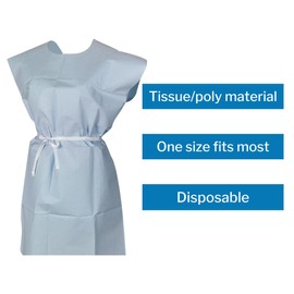 McKesson Exam Gown, Disposable - Open Back, Waist Tie, Short Sleeve, Tissue and Polybacked, Unisex, Non-Sterile - Blue, One Size Fits Most Adults, 30 in x 42 in, 50 Count