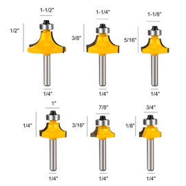 Yueqing Zhongji roundover Router bit 1/4 Shank Router bits 1/4 Shank 1/4-Inch Shank Roundover Edging Router Bit Set Corner Rounding Edge Forming Bit Set 1/2", 3/8", 5/16" ,1/4",3/16",1/8"Radius 6pcs