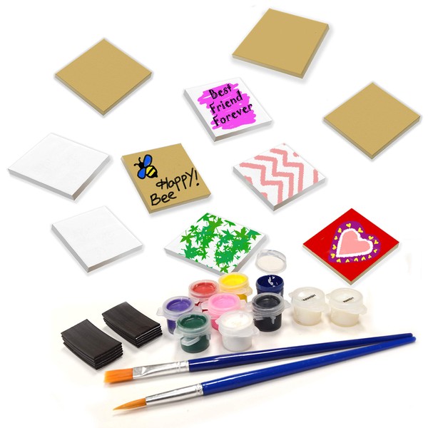 VHALE Paint Your Own Magnetic Fiberboard Tile Art, 10 Sets of MDF Tiles (2.5 x 2.5 inch) with Non Scratch Magnets, Fridge and School Locker Decor, Classroom Arts and Crafts, Party Favor for Kids