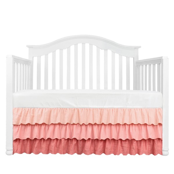 Peach Coral 3 Tiered Ruffled Crib Skirt Baby Girl Nursery Bedding Dust Ruffle (Coral)…