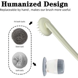 BFJ Stainless Steel Wool Brush Dish Scrubber with Handle Replacement Heads - Steel Scrubbing Scouring Pad Set of 16, Kitchen Cleaning Metal Dish Scrubber for Washing Dishes Grate Pot Pan Sink
