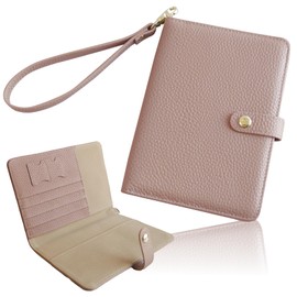 Liscia Women's Passport Case, Skimming Prevention, Includes Removable Strap, Passport Cover, Dull Color, Genuine Leather, Overseas Travel, Cute, dusty pink